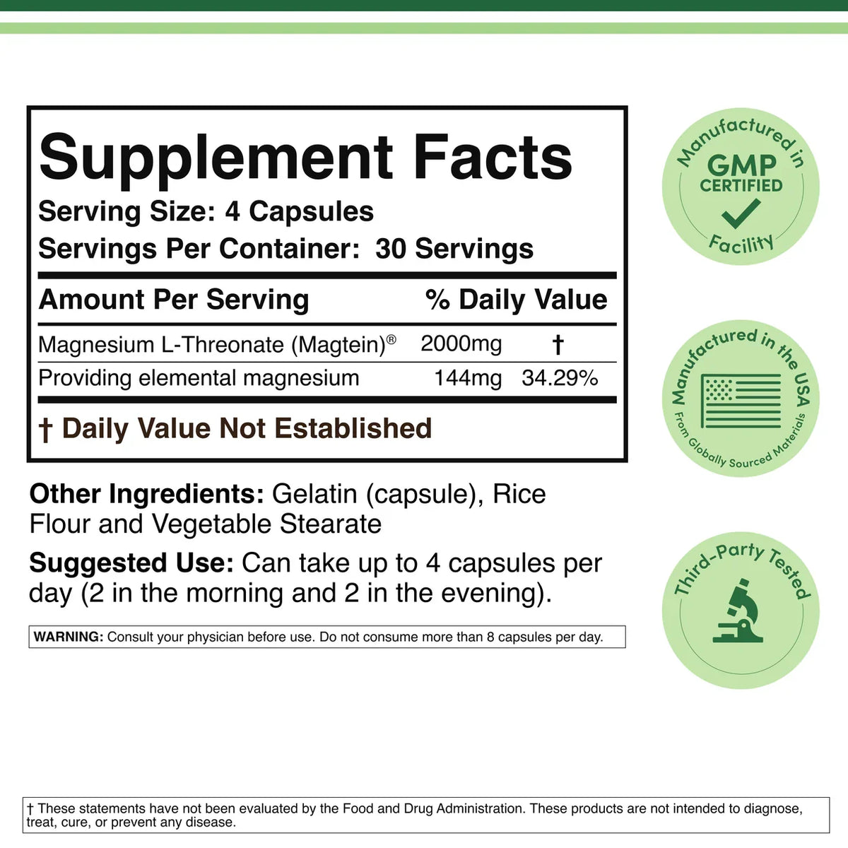 Magnesium L-Threonate (Magtein) Supplement